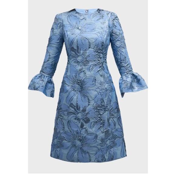 Rickie Freeman for Teri Jon Bell-Sleeve Metallic Floral Jacquard Dress Sz 6 NWT - Picture 2 of 16